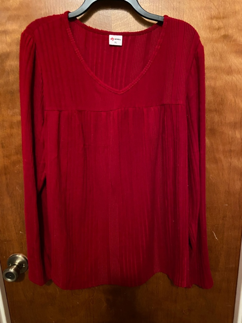 Red Rib Knit Tunic Top